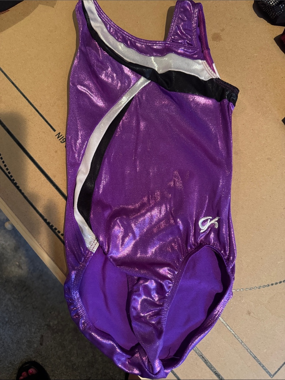 GK Purple Metallic Gymnastics Leotard with White and Black Accents